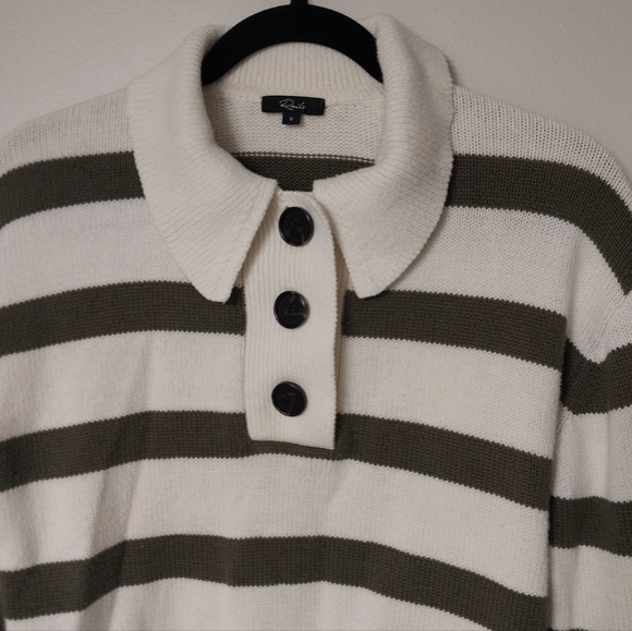 Rails Shae Polo Collar Ivory and Olive Green Stripe Preppy Sweater - Picture 5 of 9